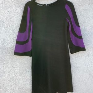 Retro 1970’s style A-line dress purple & black